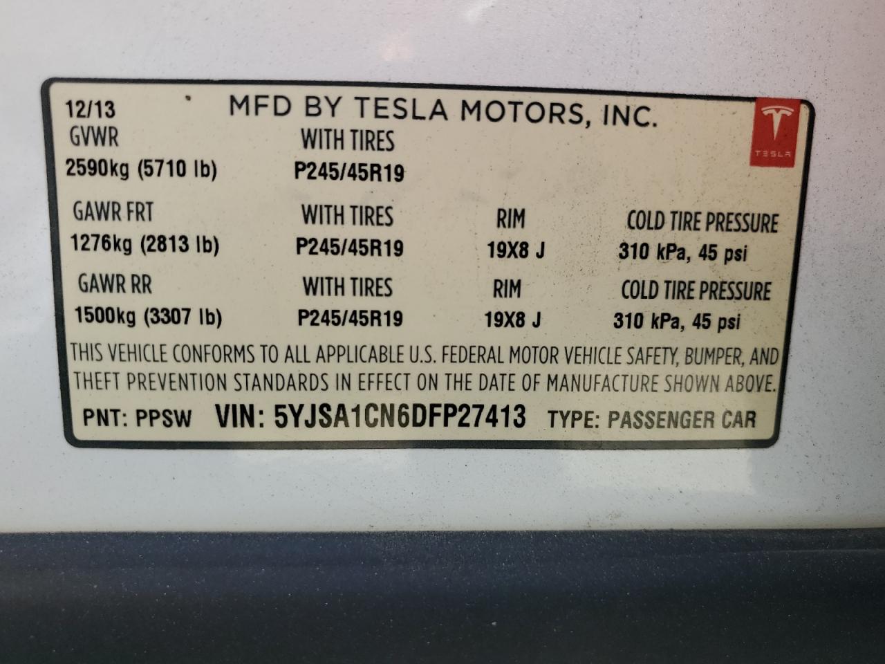 2013 Tesla Model S VIN: 5YJSA1CN6DFP27413 Lot: 70700425