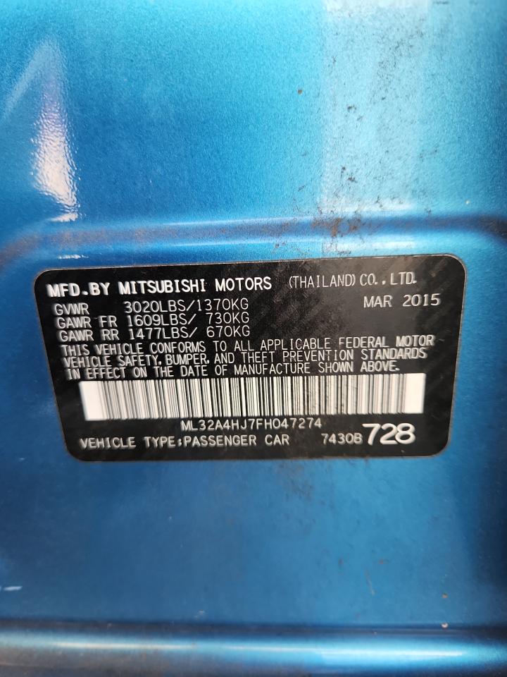 2015 Mitsubishi Mirage Es VIN: ML32A4HJ7FH047274 Lot: 70807605