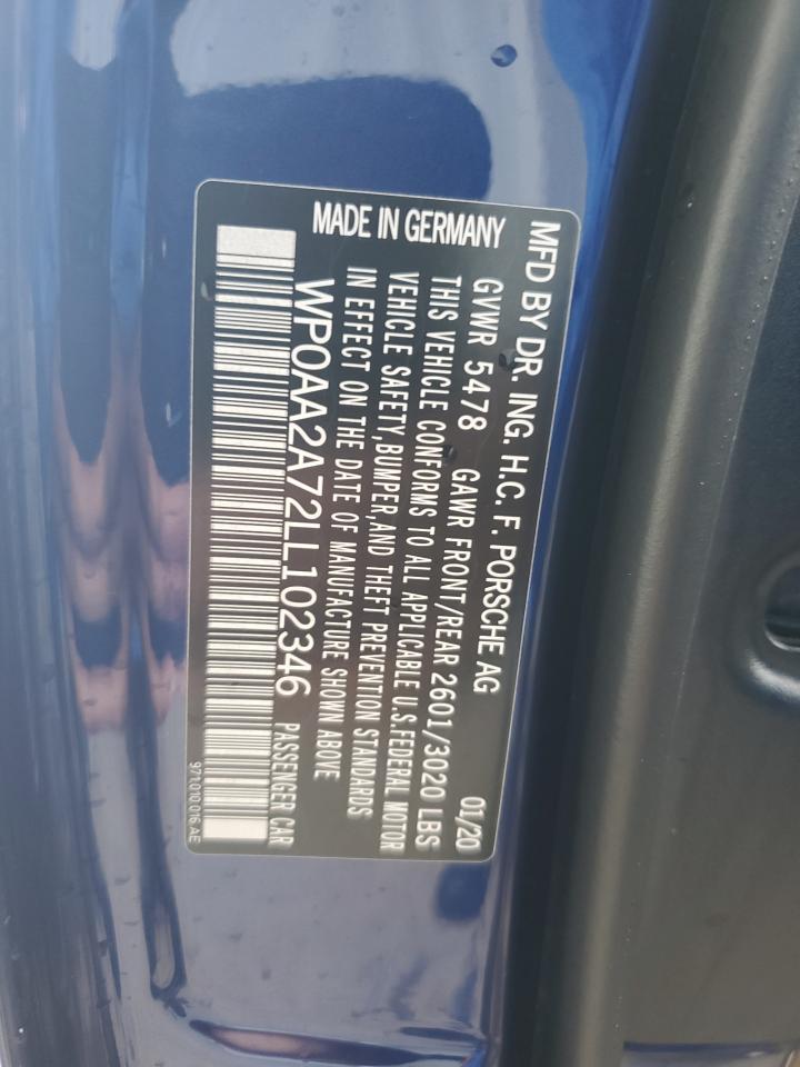 2020 Porsche Panamera Base VIN: WP0AA2A72LL102346 Lot: 80431325