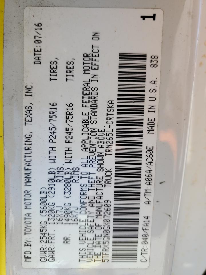 2016 Toyota Tacoma Access Cab VIN: 5TFRX5GN0GX072609 Lot: 80199725