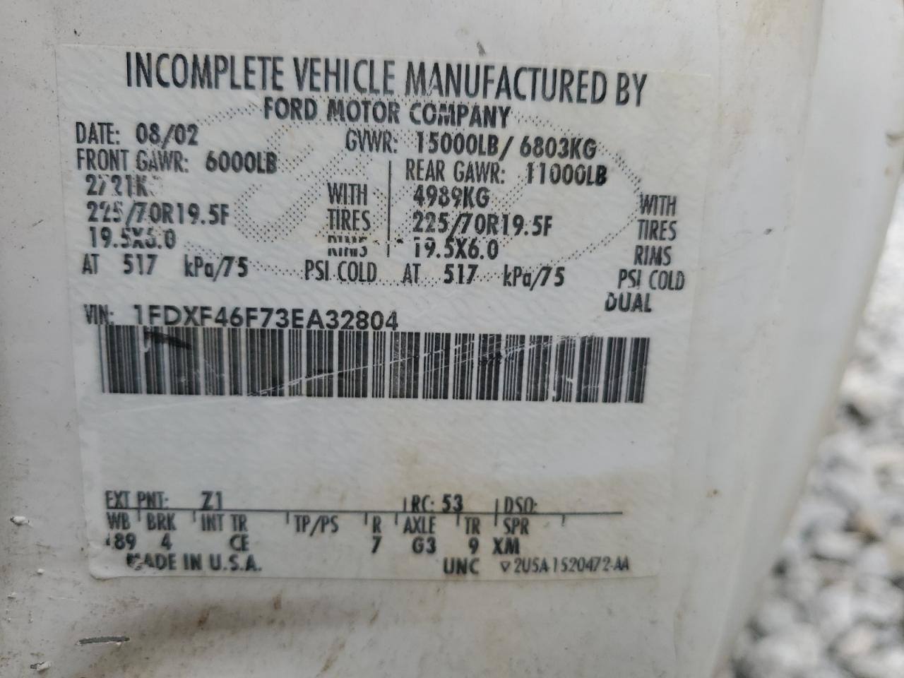 2003 Ford F450 Super Duty VIN: 1FDXF46F73EA32804 Lot: 71902185