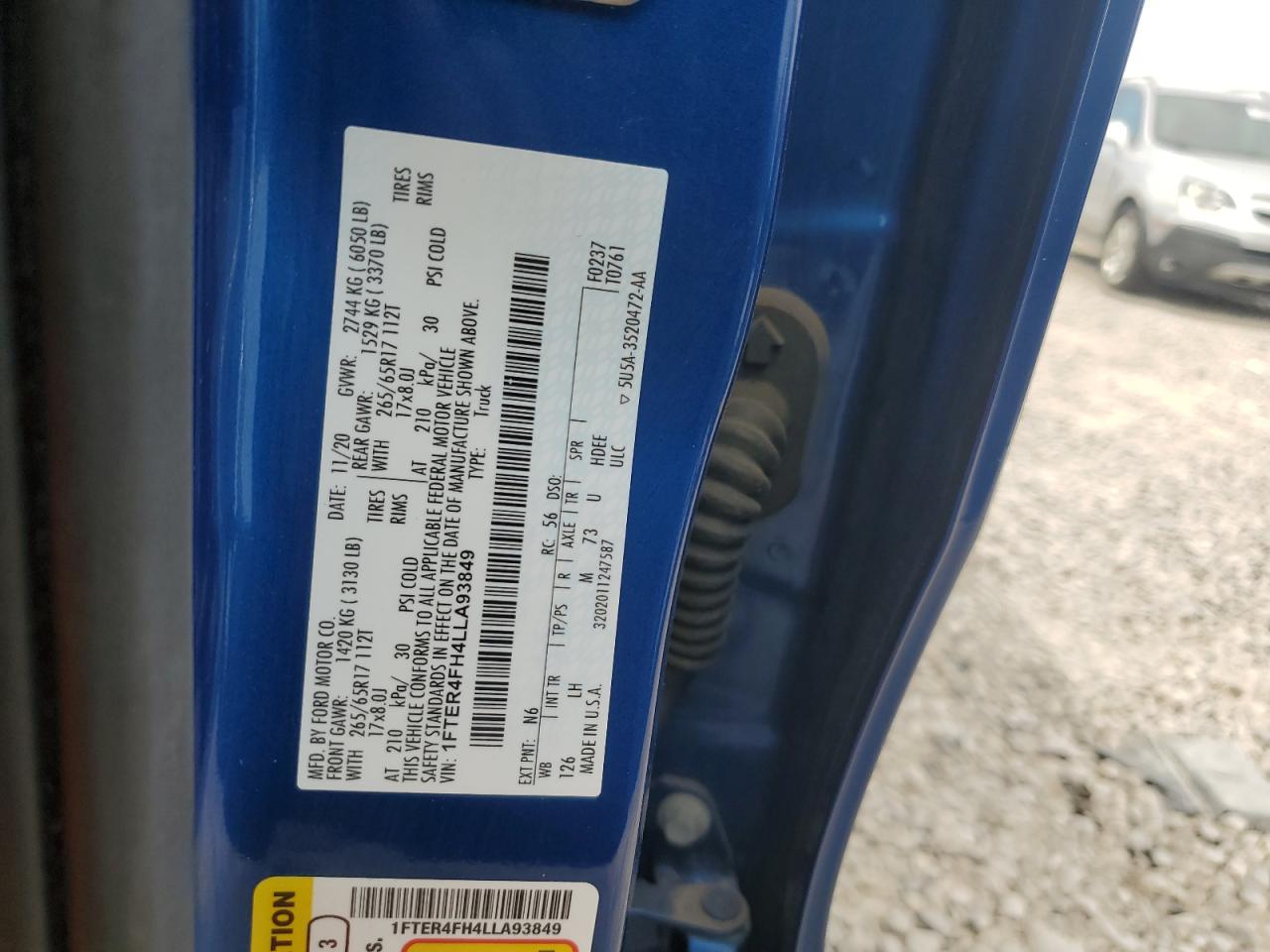 2020 Ford Ranger Xl VIN: 1FTER4FH4LLA93849 Lot: 71305395