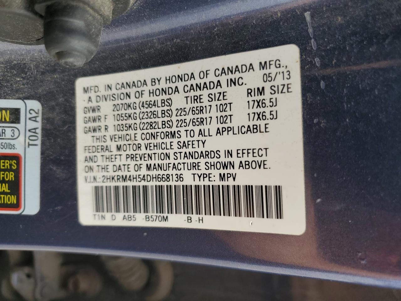 2013 Honda Cr-V Ex VIN: 2HKRM4H54DH668136 Lot: 84474375