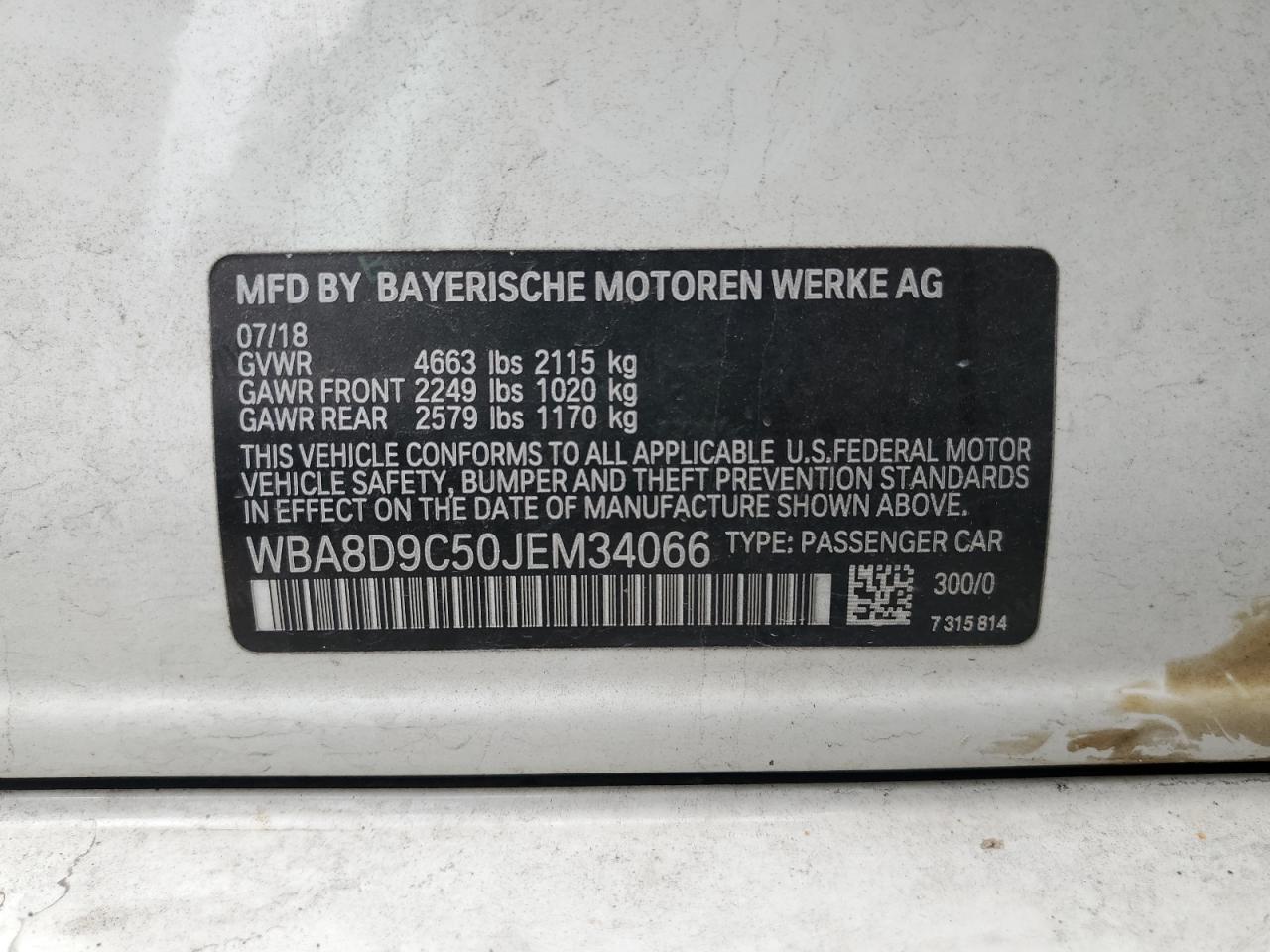 2018 BMW 330 Xi VIN: WBA8D9C50JEM34066 Lot: 80706535