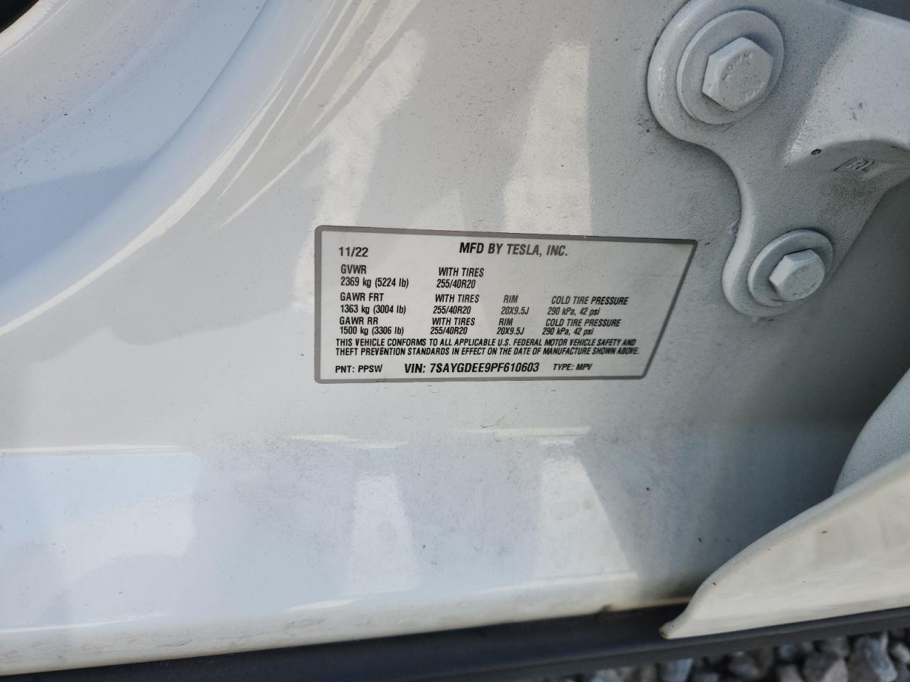 2023 Tesla Model Y VIN: 7SAYGDEE9PF610603 Lot: 72062605