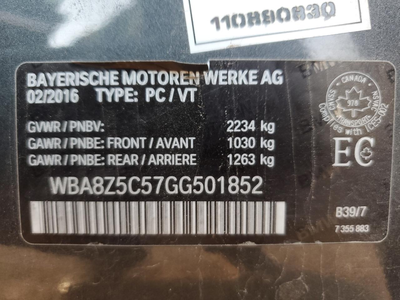 2016 BMW 328 Xigt Sulev VIN: WBA8Z5C57GG501852 Lot: 80363365