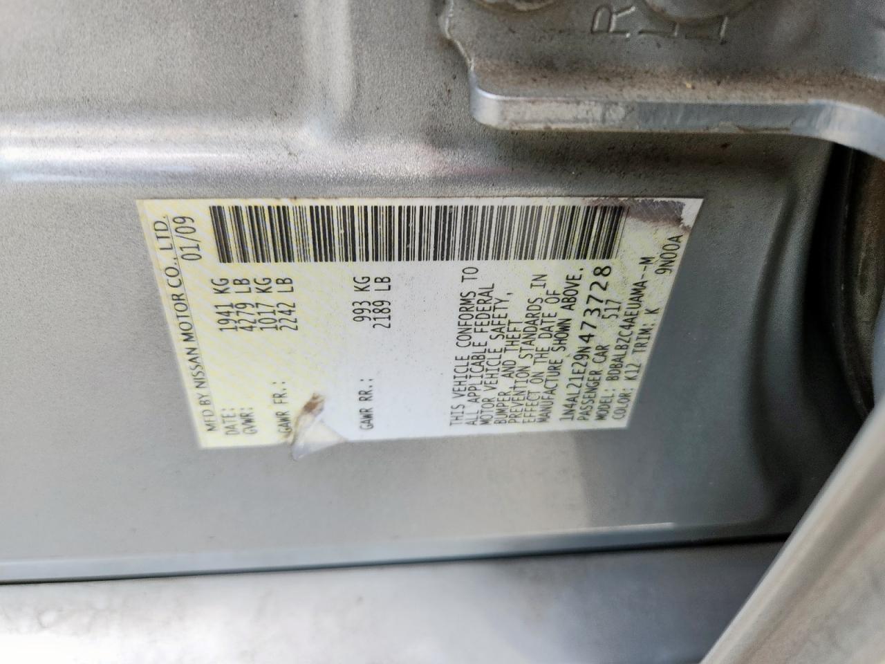 2009 Nissan Altima 2.5 VIN: 1N4AL21E29N473728 Lot: 81678345