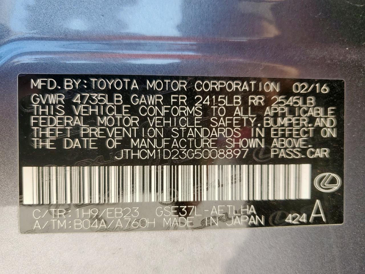 2016 Lexus Is 300 VIN: JTHCM1D23G5008897 Lot: 80571285