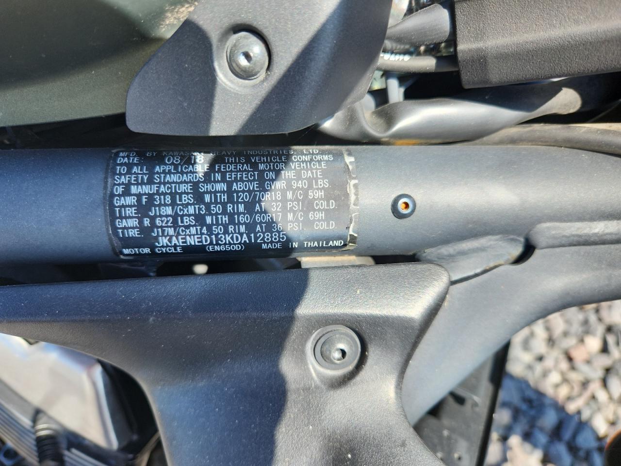 2019 Kawasaki En650 D VIN: JKAENED13KDA12885 Lot: 84554975