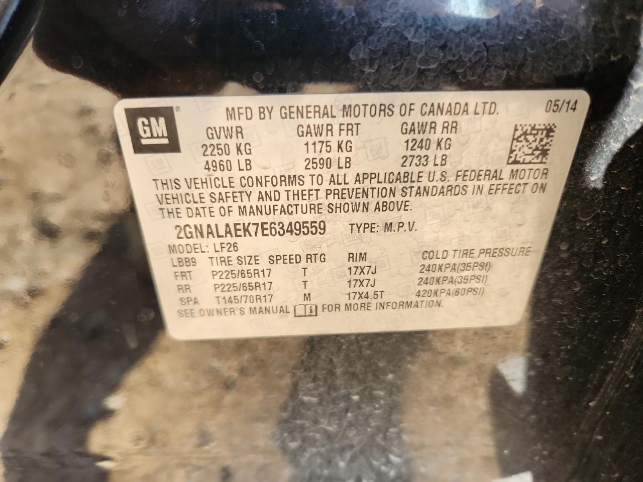 2014 Chevrolet Equinox Ls VIN: 2GNALAEK7E6349559 Lot: 71972865