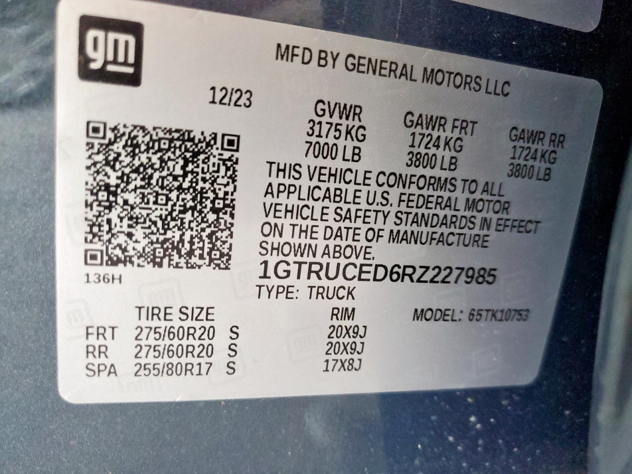 2024 GMC Sierra K1500 Elevation VIN: 1GTRUCED6RZ227985 Lot: 83824885