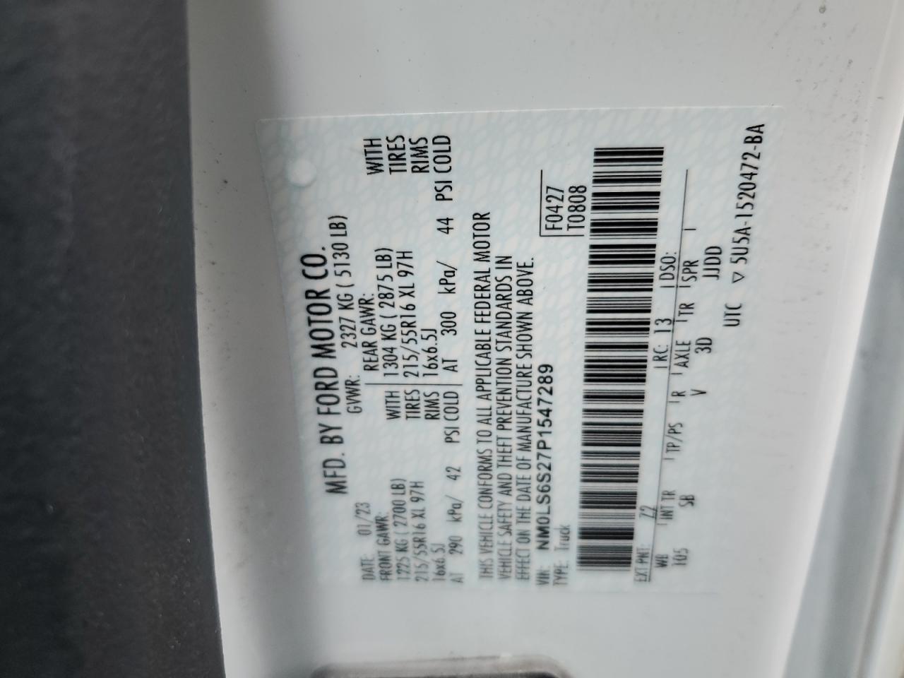 2023 Ford Transit Connect Xl VIN: NM0LS6S27P1547289 Lot: 84241855