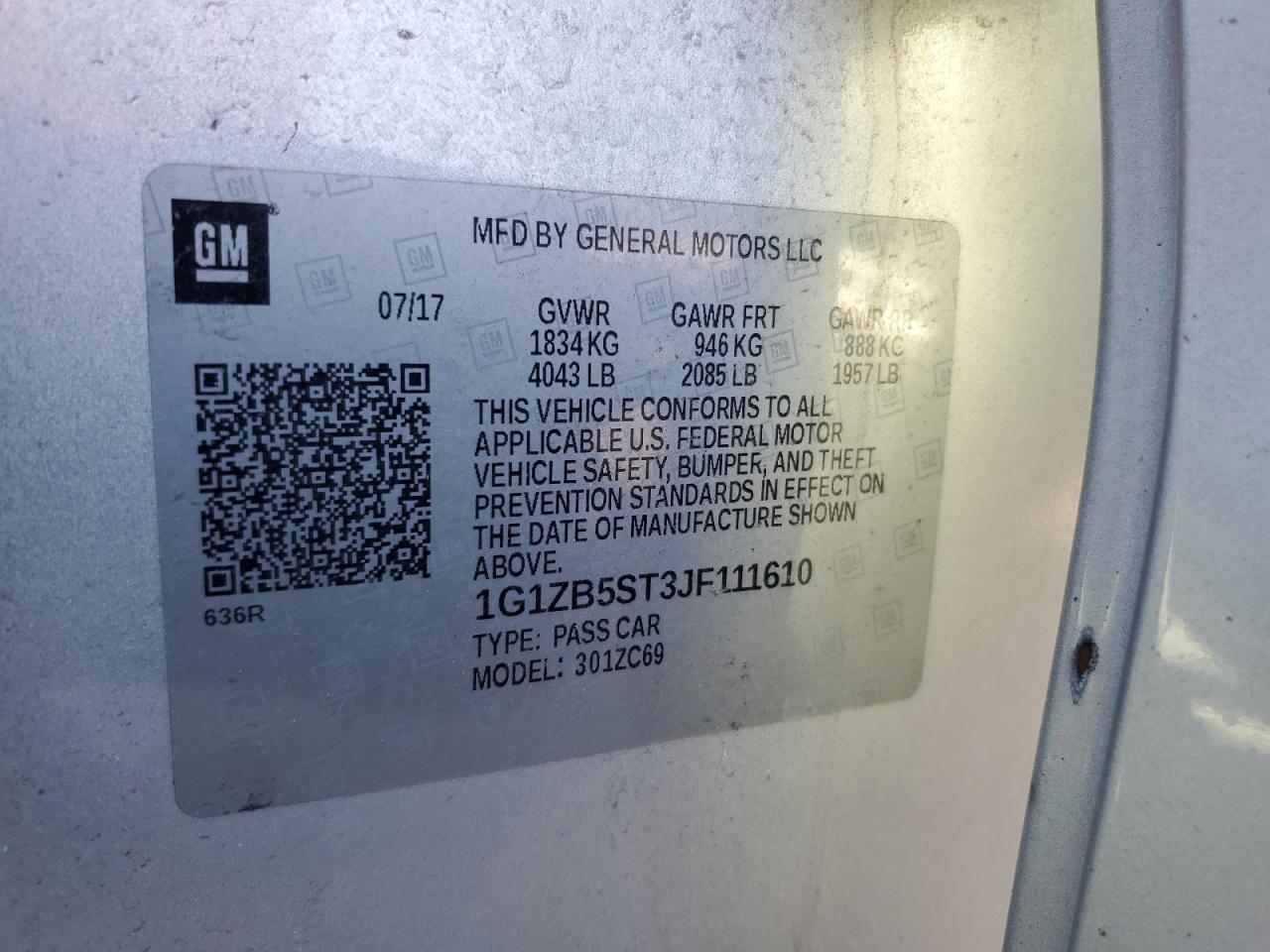 2018 Chevrolet Malibu Ls VIN: 1G1ZB5ST3JF111610 Lot: 83857505