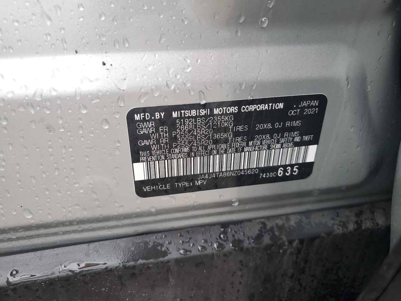 2022 Mitsubishi Outlander Es VIN: JA4J4TA86NZ045620 Lot: 83754385