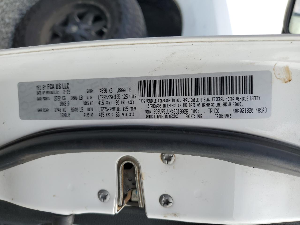 2019 Ram 2500 Big Horn VIN: 3C6UR5JLXKG519026 Lot: 81204365