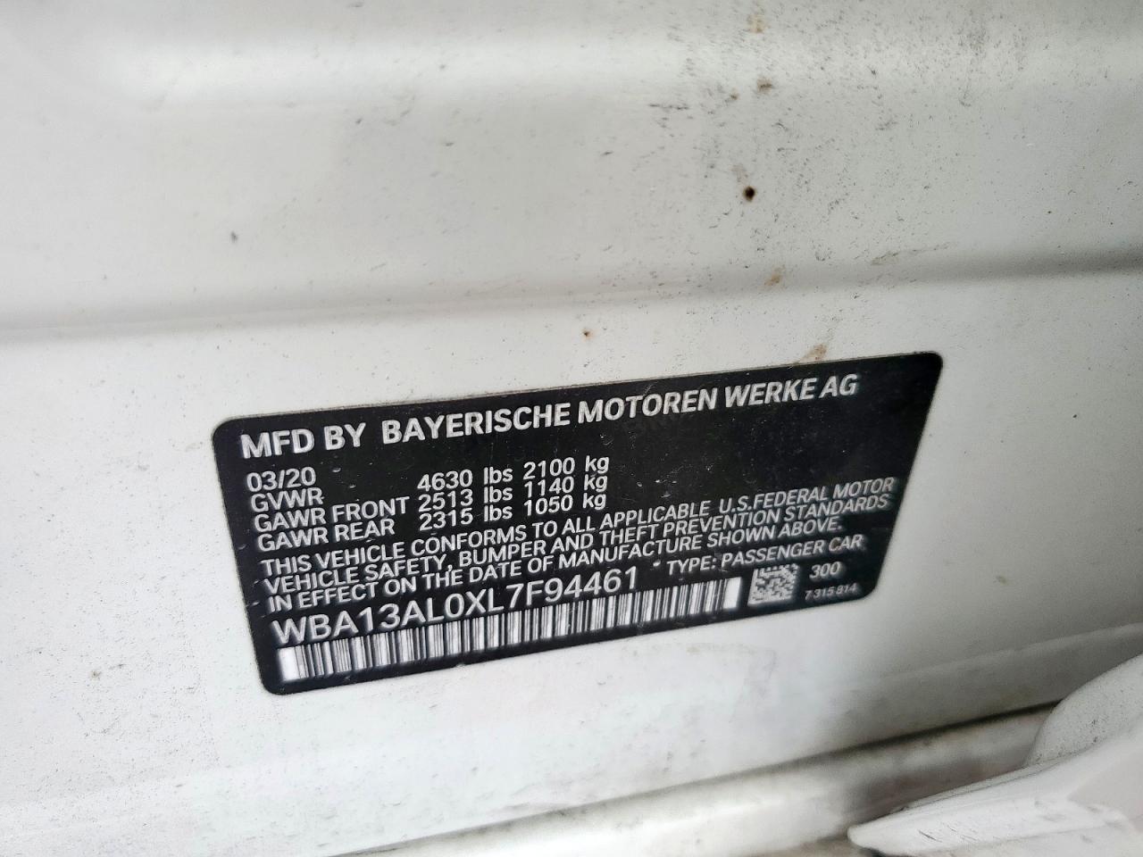 2020 BMW M235Xi VIN: WBA13AL0XL7F94461 Lot: 71176525