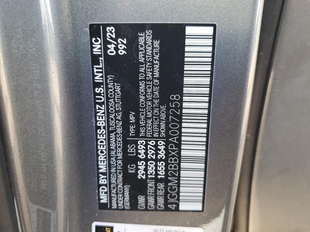 2023 Mercedes-Benz Eqe Suv 350+ VIN: 4JGGM2BBXPA007258 Lot: 84368865