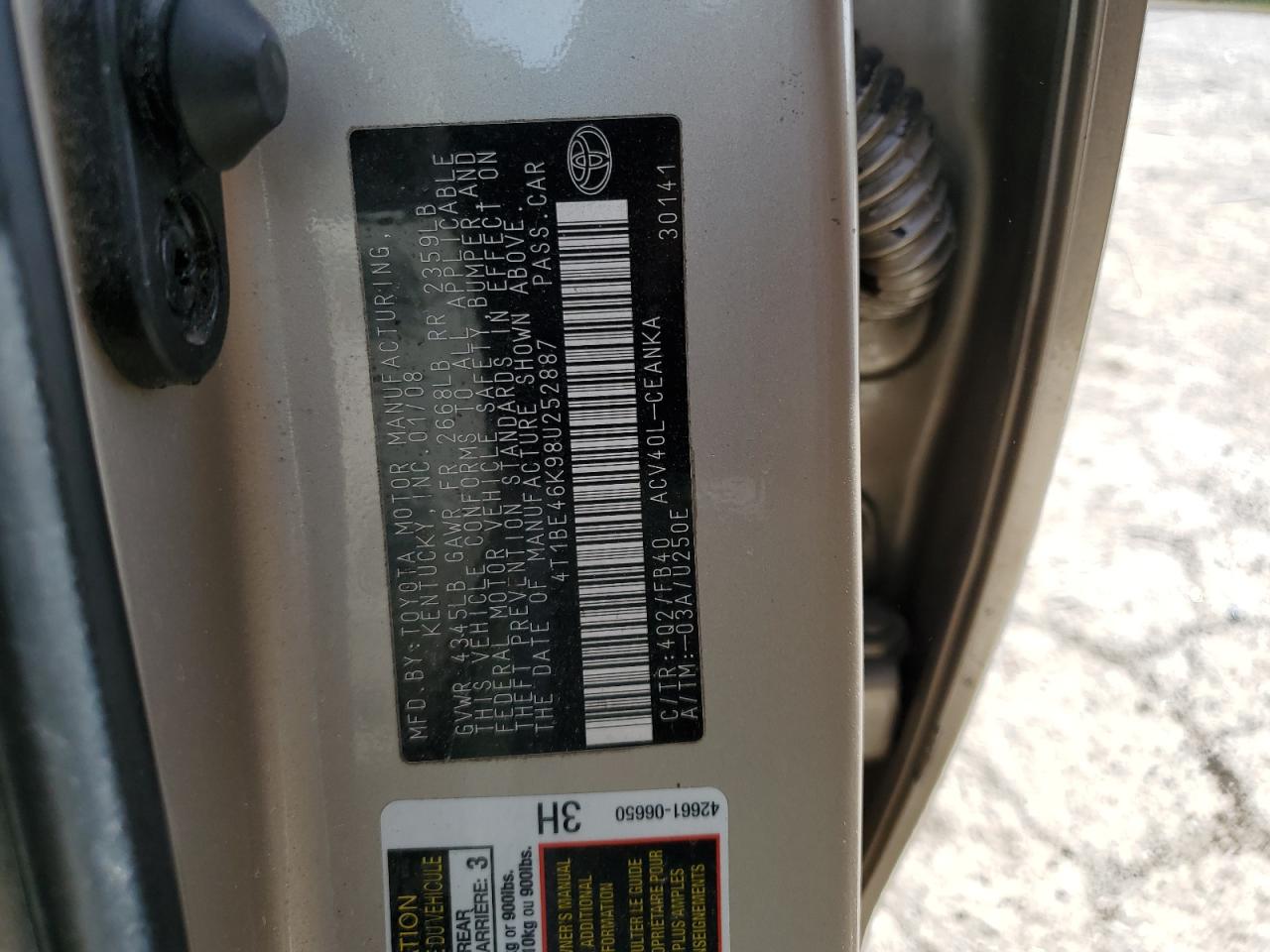 2008 Toyota Camry Ce VIN: 4T1BE46K98U252887 Lot: 71325485