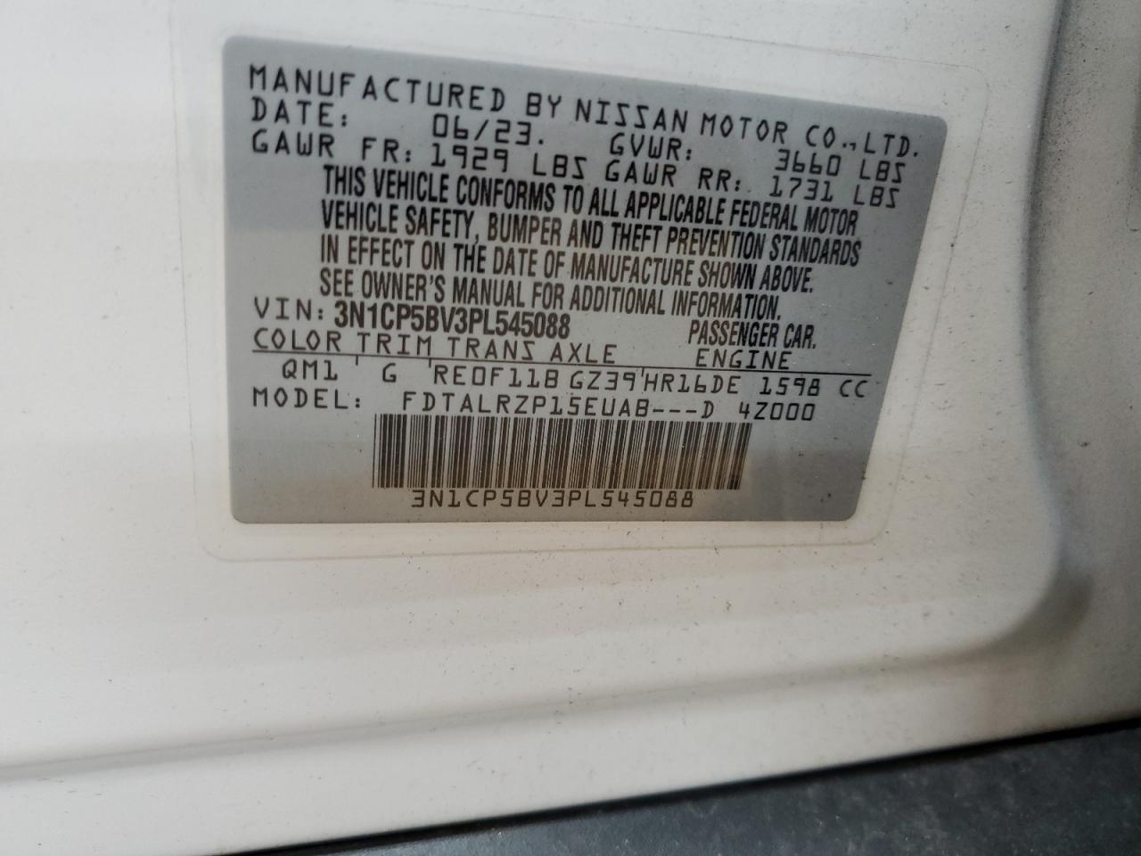 2023 Nissan Kicks S VIN: 3N1CP5BV3PL545088 Lot: 80359975