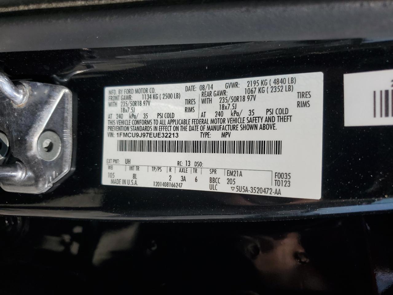 2014 Ford Escape Titanium VIN: 1FMCU9J97EUE32213 Lot: 81614935