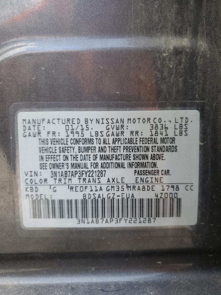 2015 Nissan Sentra S VIN: 3N1AB7AP3FY221287 Lot: 81188345