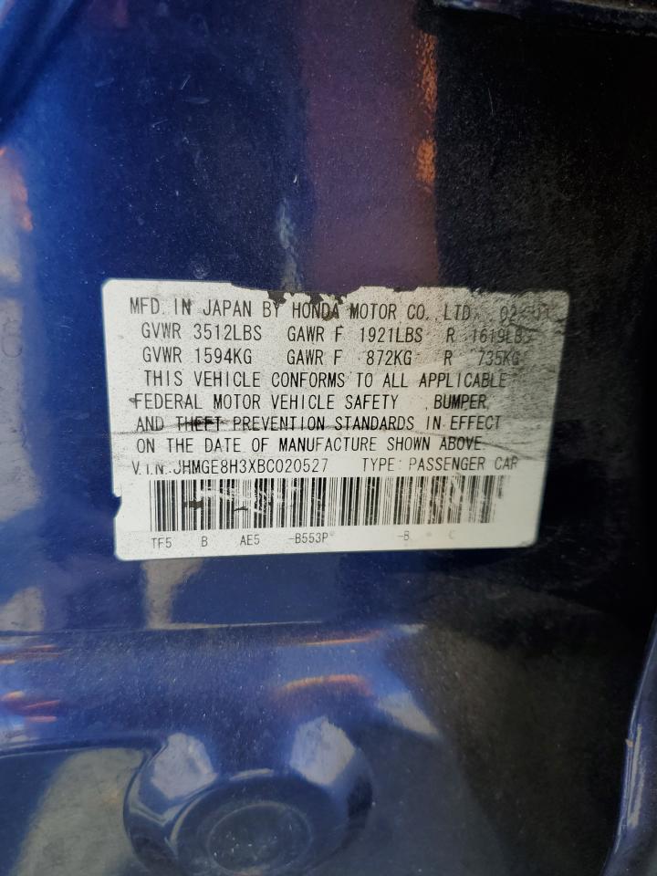 2011 Honda Fit VIN: JHMGE8H3XBC020527 Lot: 72086915