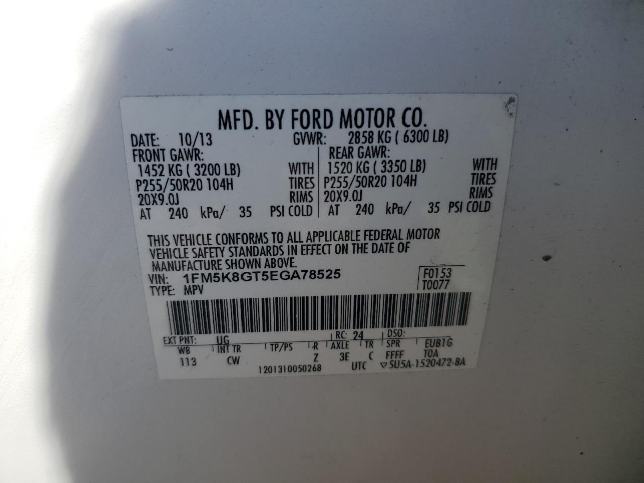 2014 Ford Explorer Sport VIN: 1FM5K8GT5EGA78525 Lot: 80309185