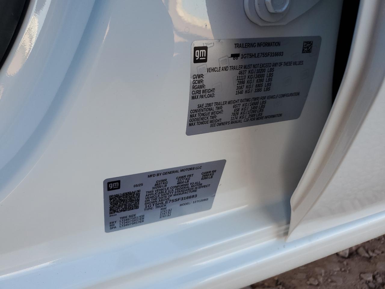 2025 GMC Sierra C2500 Heavy Duty VIN: 1GT5HLE75SF316693 Lot: 81673175