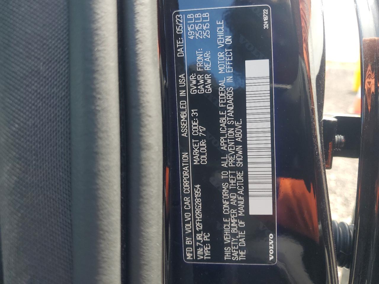 2024 Volvo S60 Plus VIN: 7JRL12FH2RG281954 Lot: 72046005