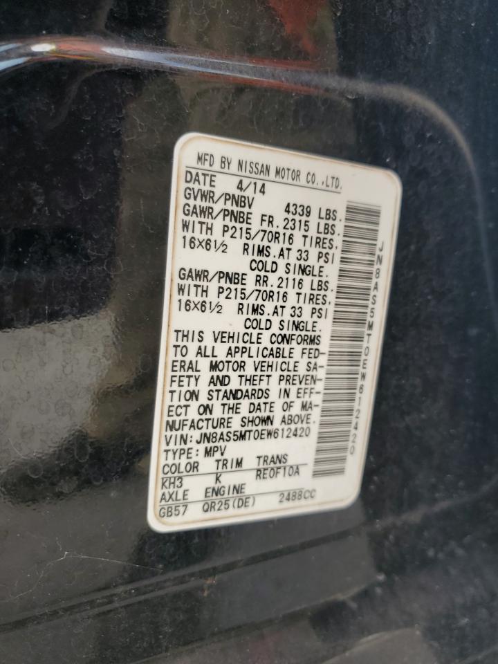 2014 Nissan Rogue Select S VIN: JN8AS5MT0EW612420 Lot: 84561705