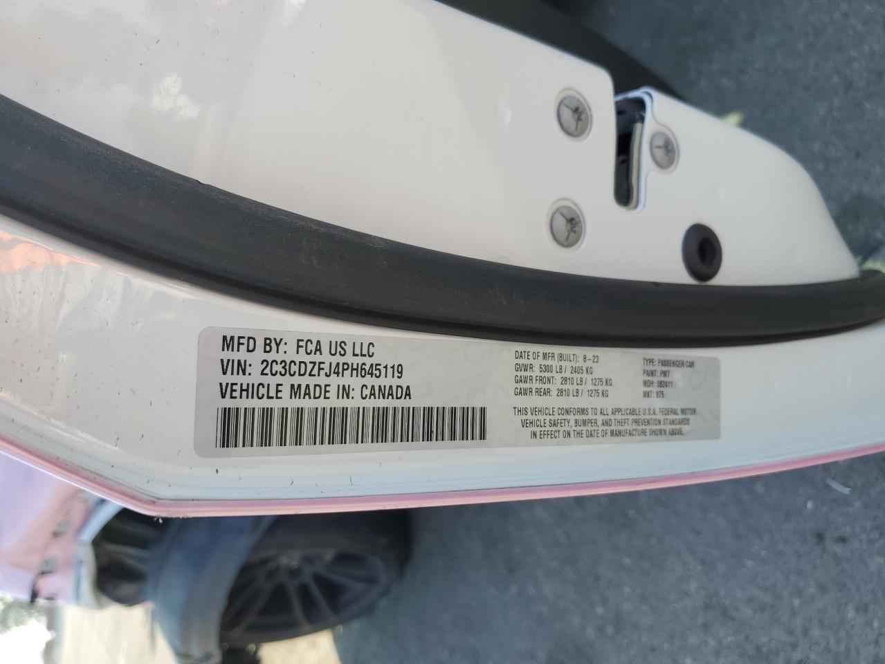 2023 Dodge Challenger R/T Scat Pack VIN: 2C3CDZFJ4PH645119 Lot: 84010515