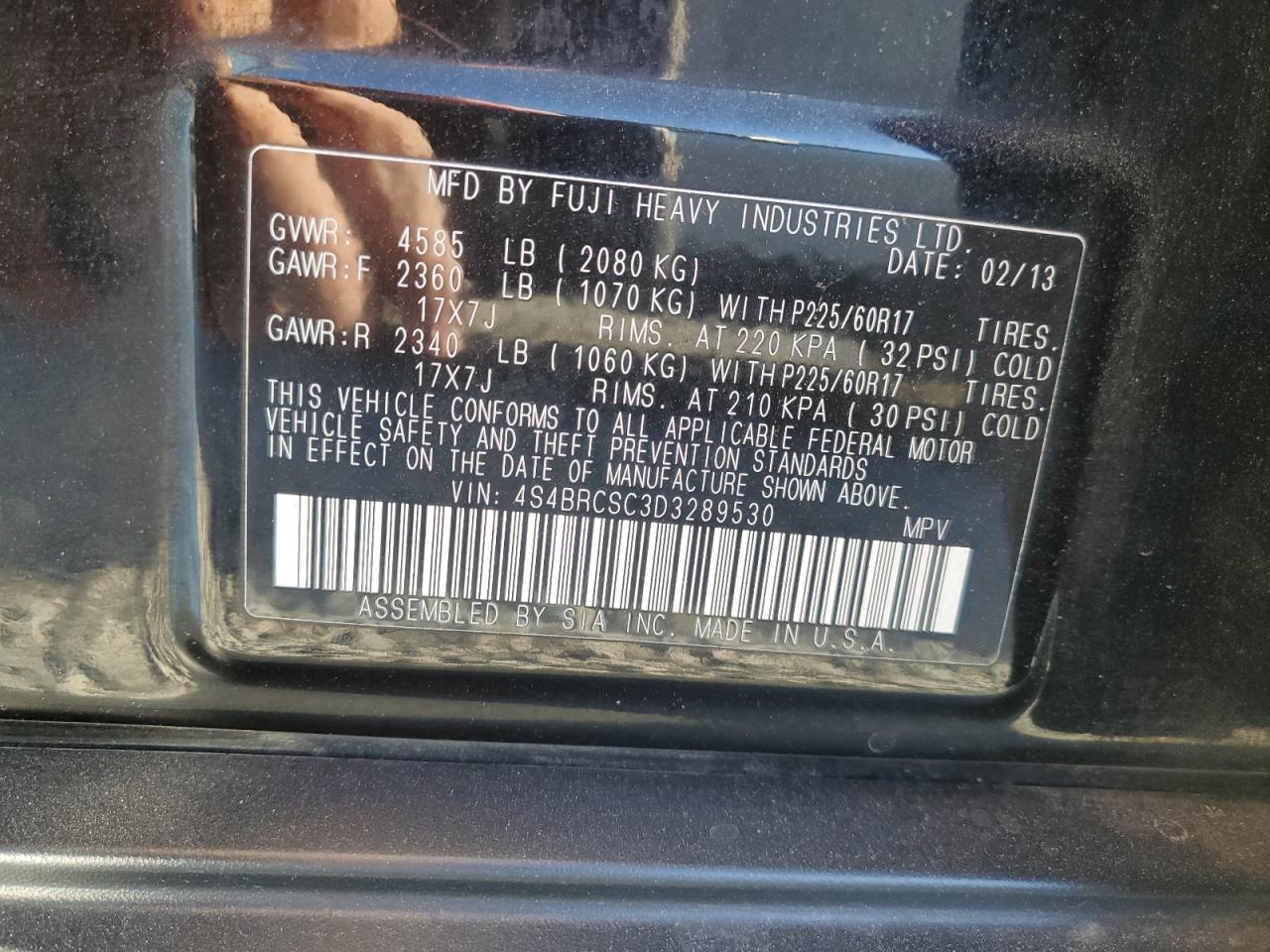 2013 Subaru Outback 2.5I Limited VIN: 4S4BRCSC3D3289530 Lot: 81288985