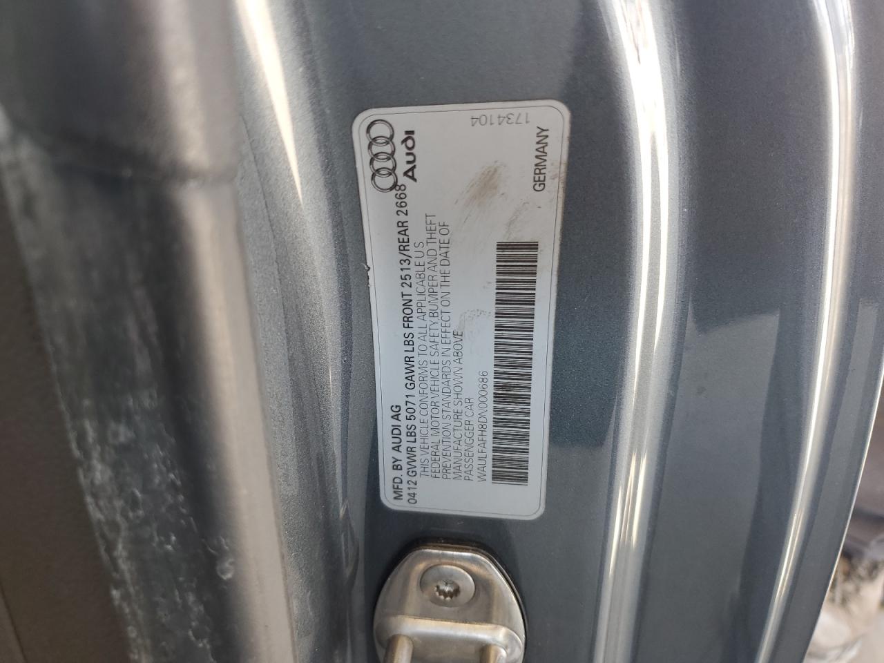 2013 Audi A5 Premium Plus VIN: WAULFAFH8DN000686 Lot: 81092745