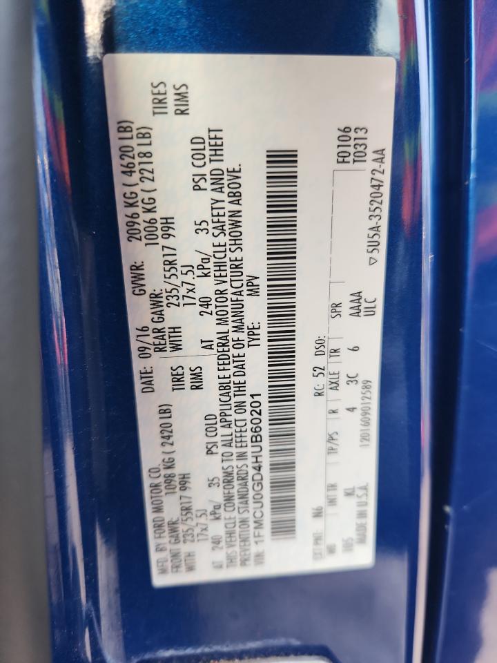 2017 Ford Escape Se VIN: 1FMCU0GD4HUB60201 Lot: 81105295