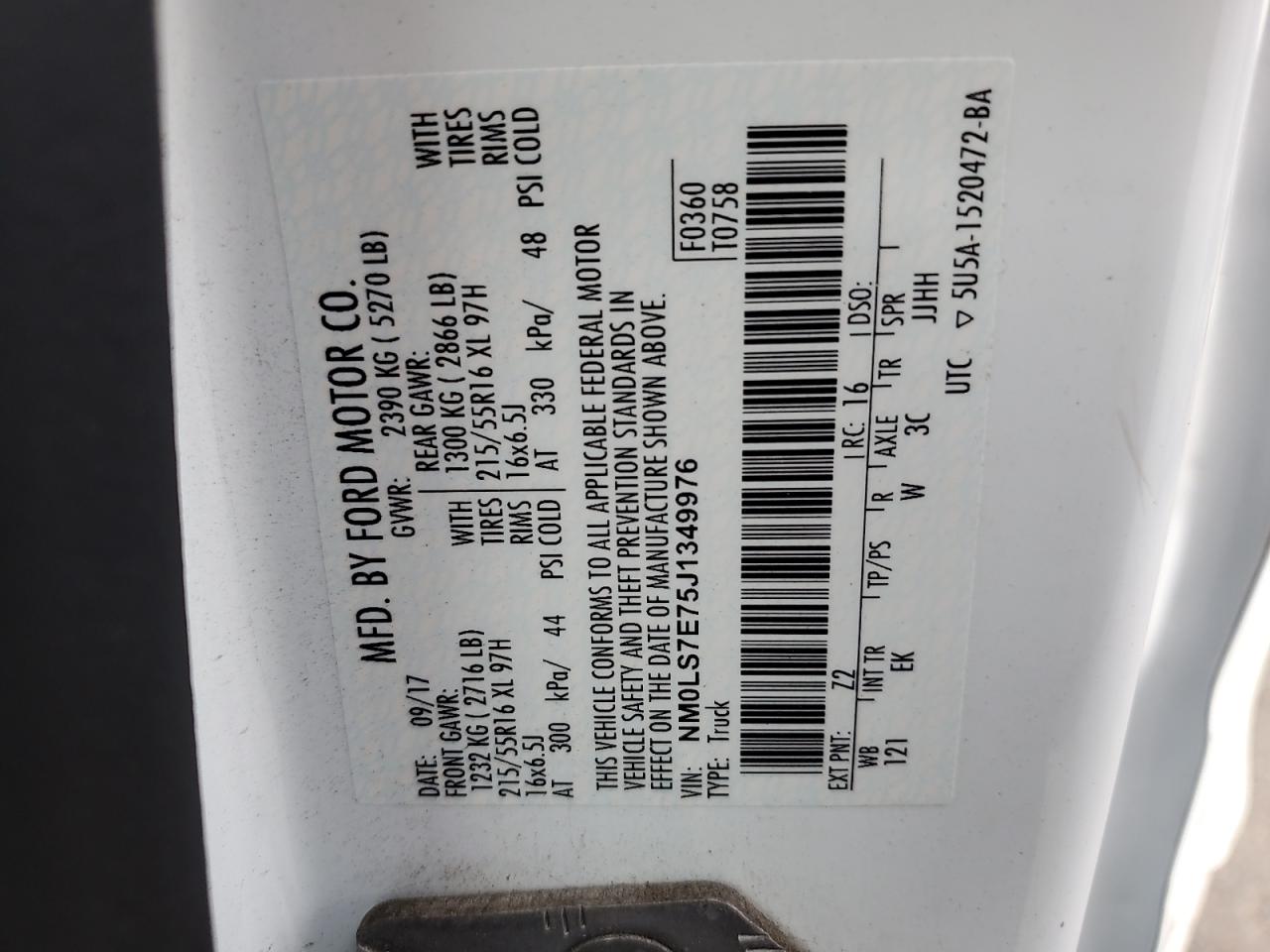 2018 Ford Transit Connect Xl VIN: NM0LS7E75J1349976 Lot: 81143135