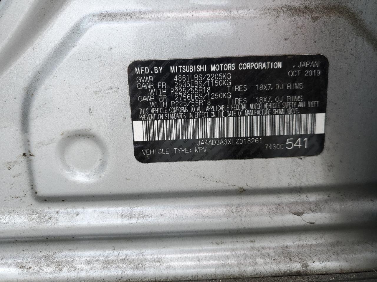 2020 Mitsubishi Outlander Se VIN: JA4AD3A3XLZ018261 Lot: 80685005