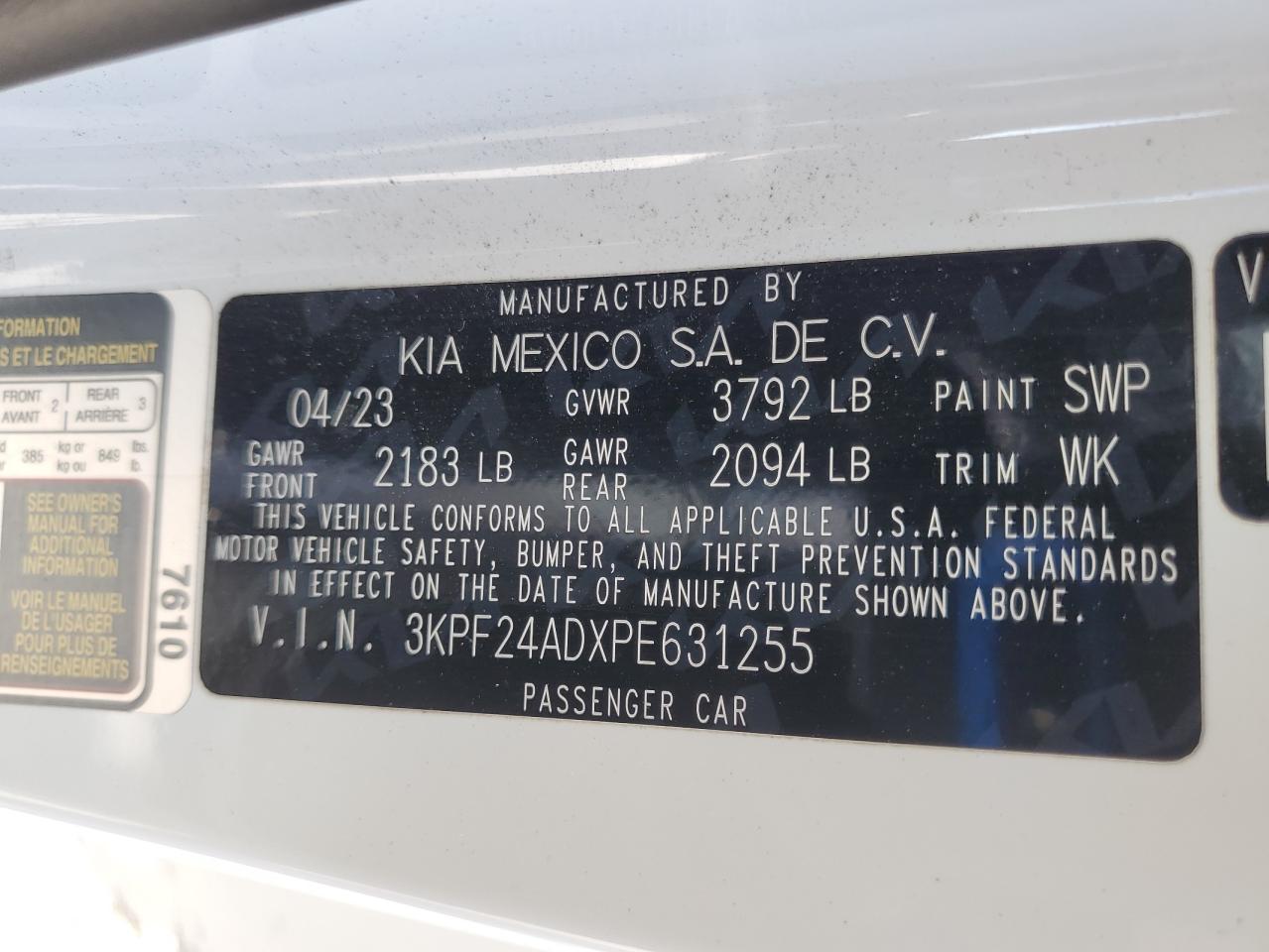 2023 Kia Forte Lx VIN: 3KPF24ADXPE631255 Lot: 70946865