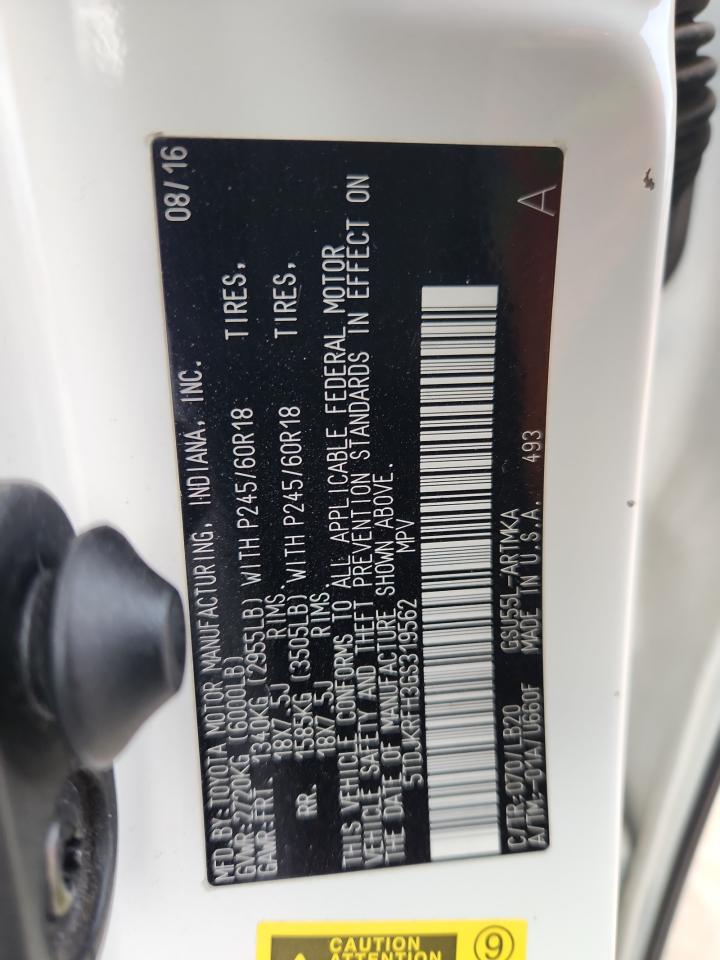 2016 Toyota Highlander Xle VIN: 5TDJKRFH3GS319562 Lot: 84212855