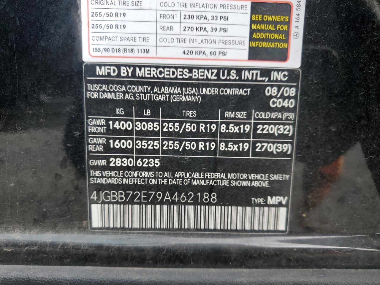 2009 Mercedes-Benz Ml 550 VIN: 4JGBB72E79A462188 Lot: 81969525