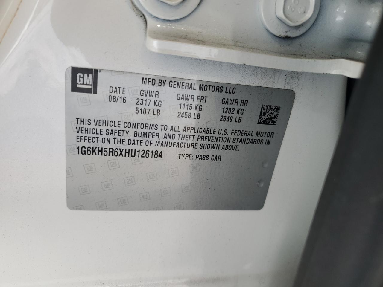 2017 Cadillac Ct6 Premium Luxury VIN: 1G6KH5R6XHU126184 Lot: 80790255