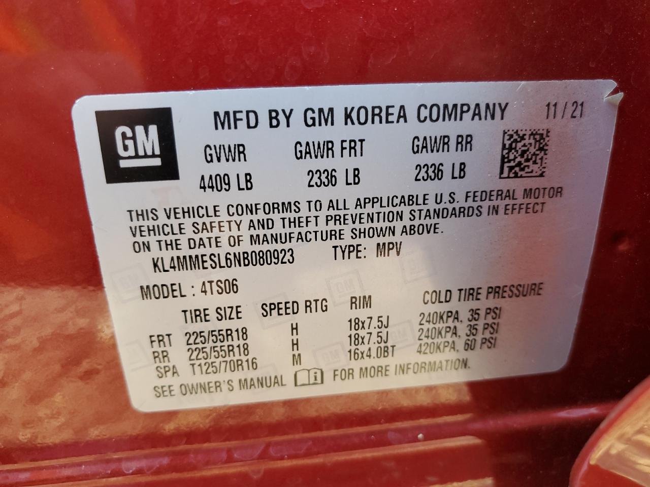 2022 Buick Encore Gx Select VIN: KL4MMESL6NB080923 Lot: 71251485