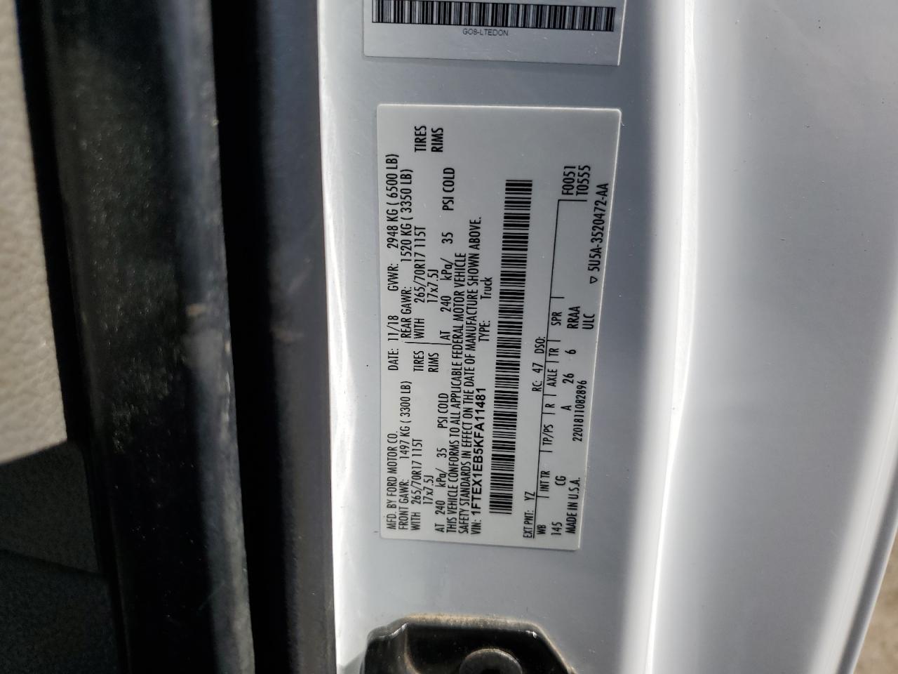 2019 Ford F150 Super Cab VIN: 1FTEX1EB5KFA11481 Lot: 71183085