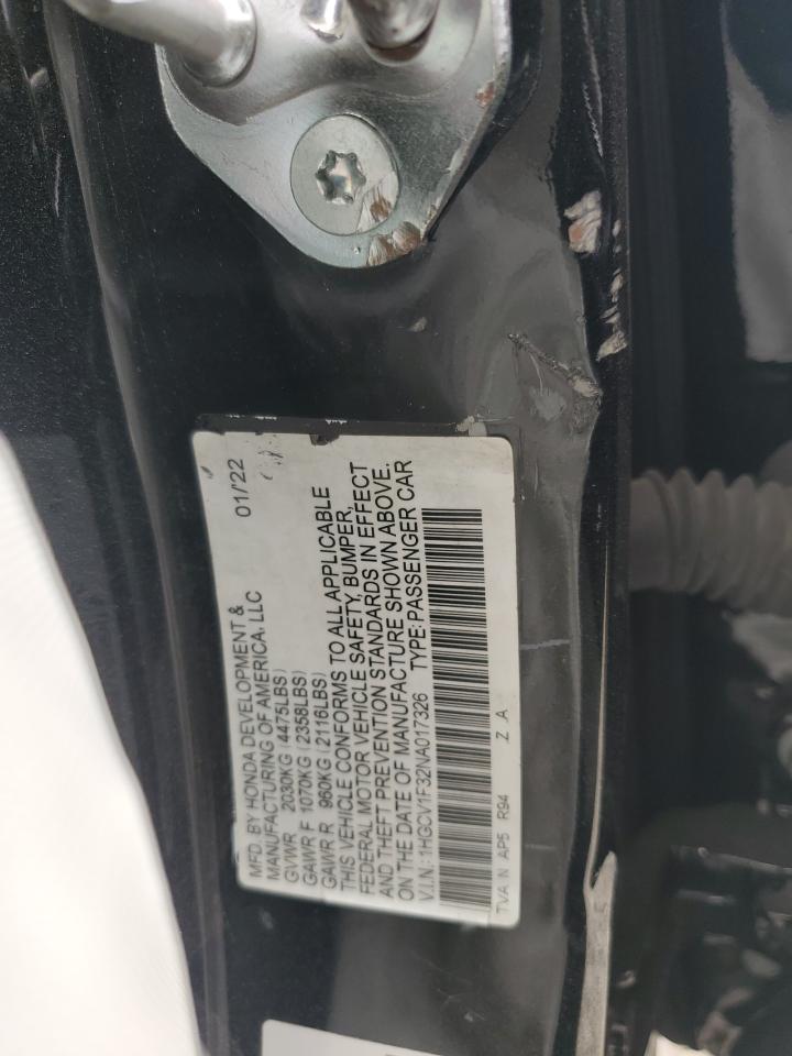 2022 Honda Accord Sport VIN: 1HGCV1F32NA017326 Lot: 71711725