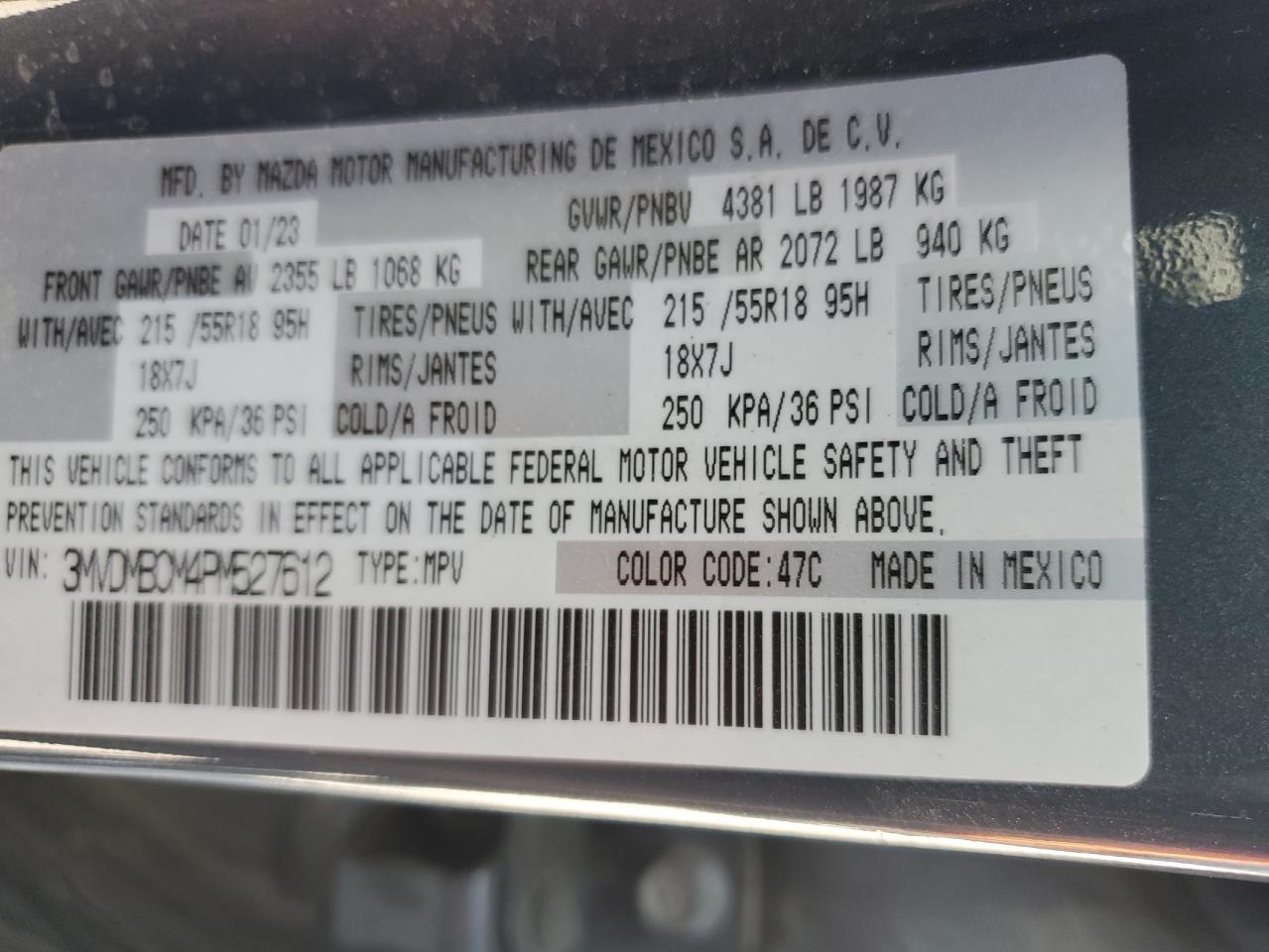 2023 Mazda Cx-30 Preferred VIN: 3MVDMBCM4PM527612 Lot: 71402145