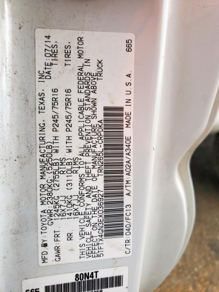 2014 Toyota Tacoma Prerunner Access Cab VIN: 5TFTX4GN3EX036927 Lot: 83774685