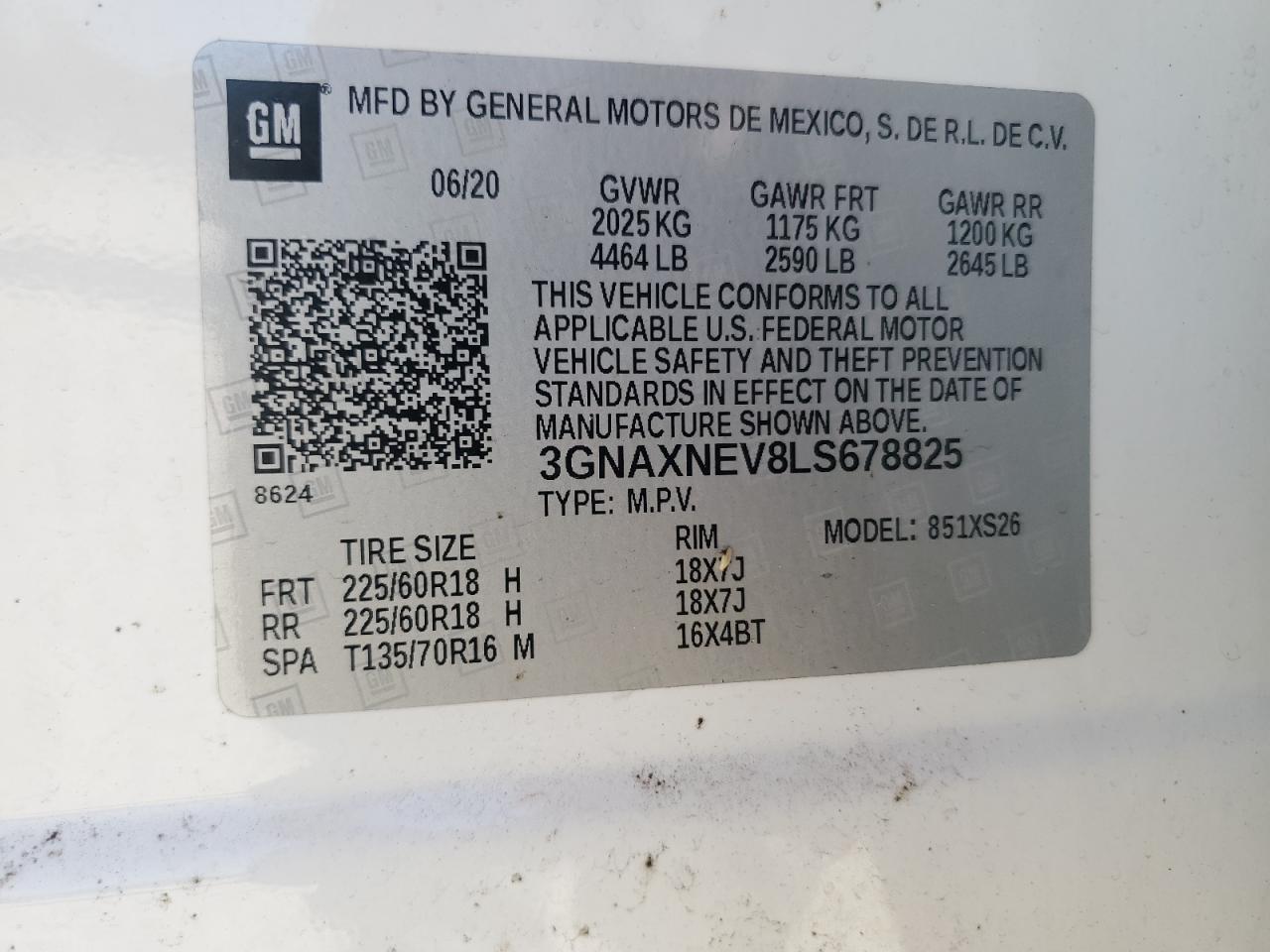 2020 Chevrolet Equinox Premier VIN: 3GNAXNEV8LS678825 Lot: 71252705