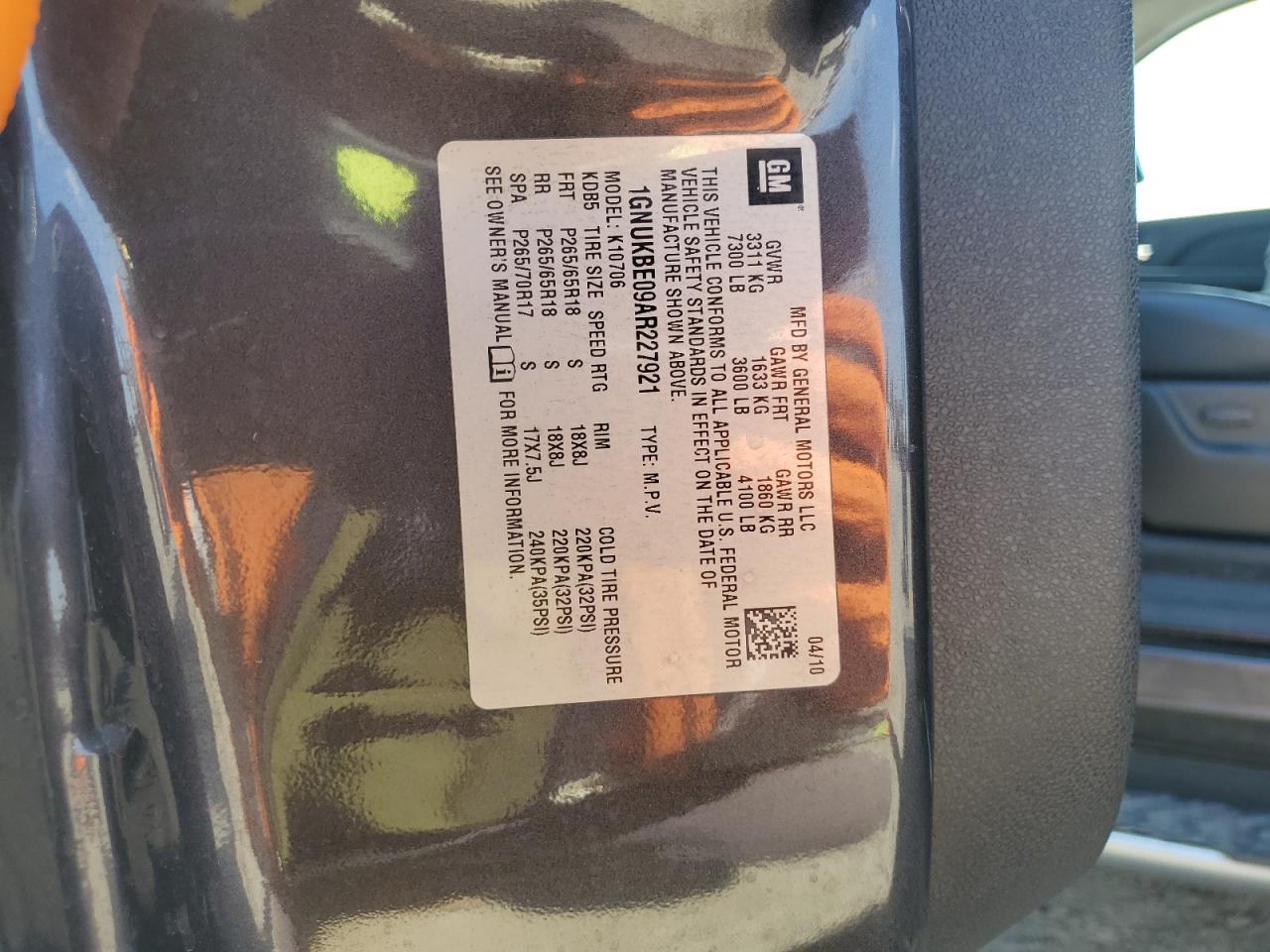 2010 Chevrolet Tahoe K1500 Lt VIN: 1GNUKBE09AR227921 Lot: 81926215