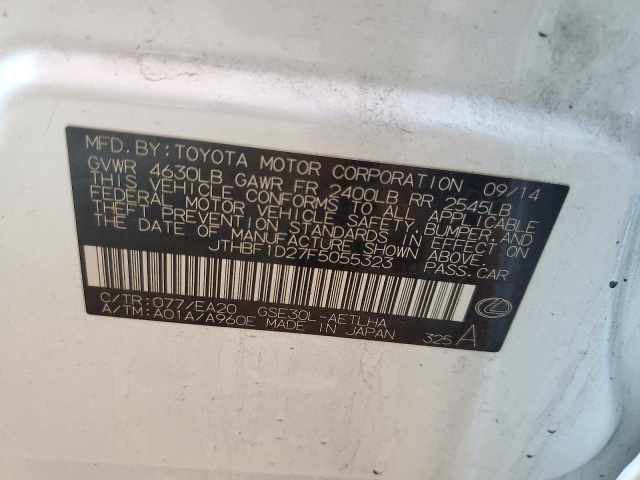 2015 Lexus Is 250 VIN: JTHBF1D27F5055323 Lot: 81249975