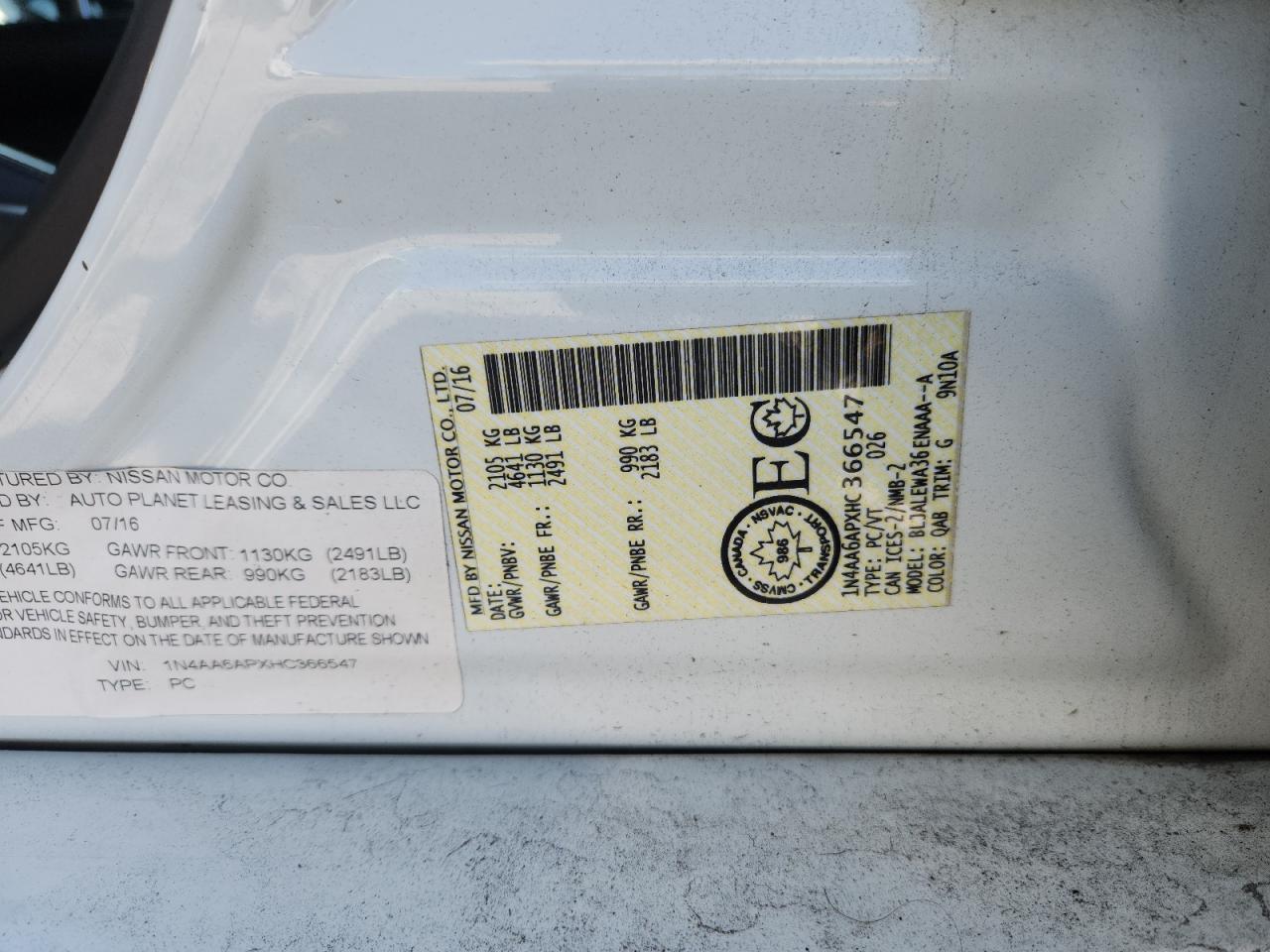 2017 Nissan Maxima 3.5S VIN: 1N4AA6APXHC366547 Lot: 80062115