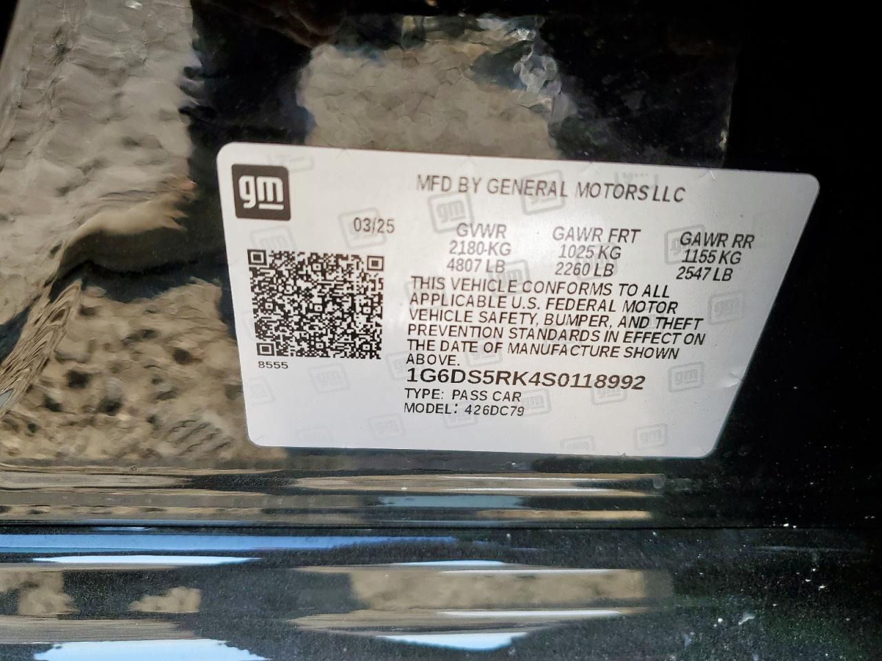 2025 Cadillac Ct5 Premium Luxury VIN: 1G6DS5RK4S0118992 Lot: 80510375